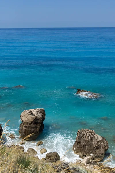 Panoramiczny Widok Plaży Miejscowości Agios Nikitas Błękitnych Wód Lefkada Wyspy — Zdjęcie stockowe