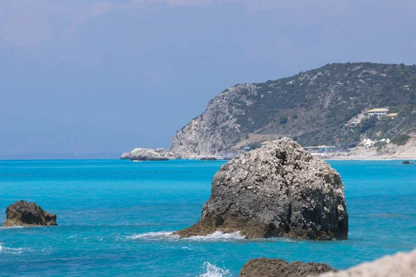 Úžasná Krajina Modrých Vod Pláže Megali Petra Lefkada Jónské Ostrovy — Stock fotografie