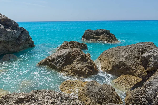 Удивительный Пейзаж Голубых Вод Megali Beach Лефкада Ионические Острова Греция — стоковое фото