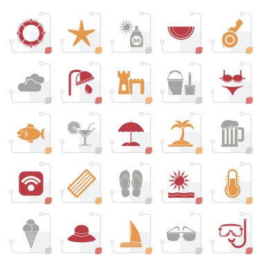 Stilize Beach, resort ve eğlence simgeler - vektör Icon set