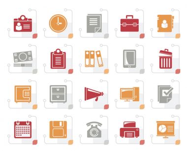 Stylized Business and office supplies icons - vector icon set clipart