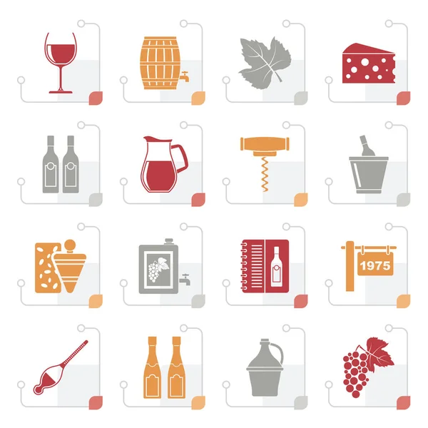 Stilize Şarap Sanayi Nesneleri Simgeler Vektör Icon Set — Stok Vektör