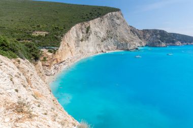 Porto Katsiki Beach, Lefkada, Ionian Islands, Yunanistan mavi suların deniz manzarası inanılmaz