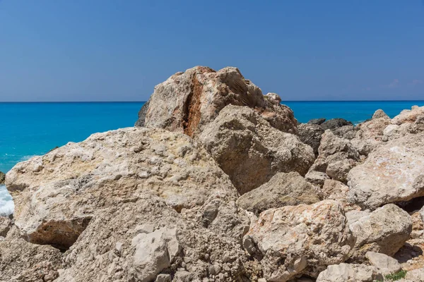 Marítima Incrível Águas Azuis Megali Petra Beach Lefkada Ilhas Jônicas — Fotografia de Stock