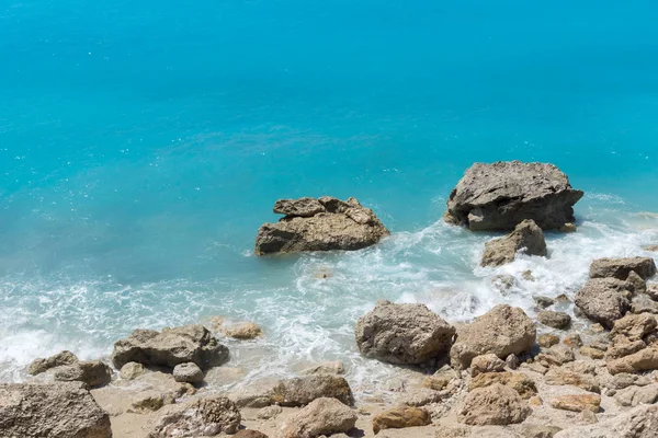 Niesamowite Seascape Błękitnych Wód Plaży Megali Petra Lefkada Wyspy Jońskie — Zdjęcie stockowe