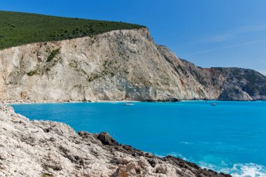 Porto Katsiki Beach, Lefkada, Ionian Islands, Yunanistan mavi suların deniz manzarası inanılmaz