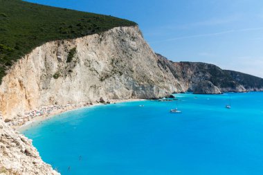 Porto Katsiki Beach, Lefkada, Ionian Islands, Yunanistan mavi suların deniz manzarası inanılmaz