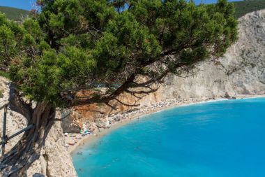 Porto Katsiki Beach, Lefkada, Ionian Islands, Yunanistan mavi suların deniz manzarası inanılmaz