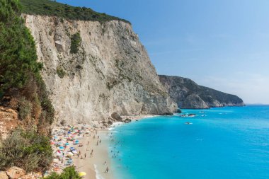 Porto Katsiki Beach, Lefkada, Ionian Islands, Yunanistan mavi suların deniz manzarası inanılmaz