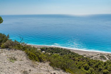 Deniz manzarası, mavi sularına Gialos Beach, Lefkada, Ionian Islands, Yunanistan