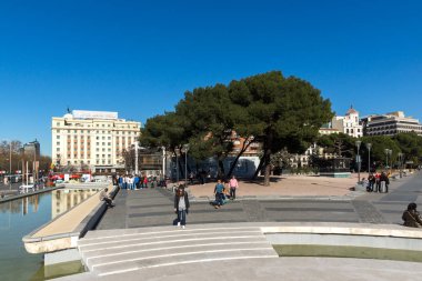 Madrid, İspanya - 21 Ocak 2018: Panoramik Plaza de Colon Madrid şehir, İspanya