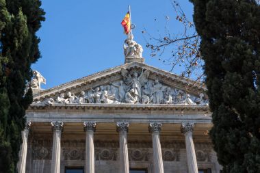 Madrid, İspanya - 21 Ocak 2018: Ulusal Arkeoloji Müzesi ve Madrid şehir, İspanya Milli Kütüphanesi