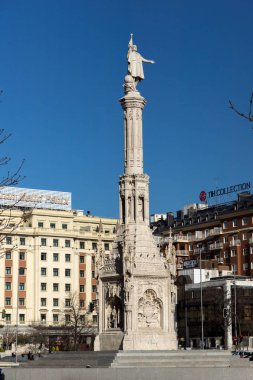 Madrid, İspanya - 21 Ocak 2018: Columbus Plaza de Colon Madrid şehir, İspanya, Anıt