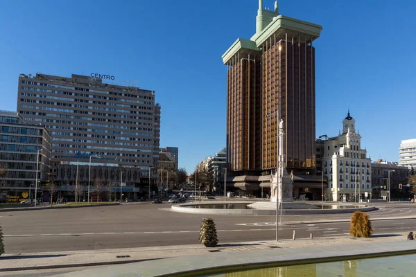 Madrid Espanha Janeiro 2018 Monumento Torres Columbus Columbus Plaza Colon — Fotografia de Stock