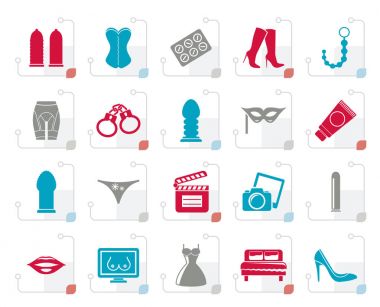 Stilize seks, erotik ve günaha simgeler - vektör Icon set