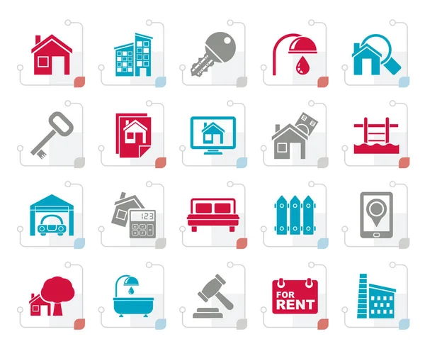 Iconos Negocio Bienes Raíces Estilizados Conjunto Iconos Vectoriales — Vector de stock