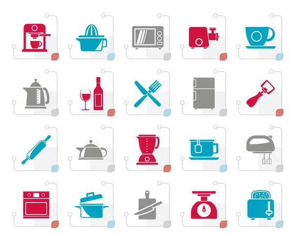 Stylized Kitchenware Objects Equipment Icons Vector Icon Set — Stock Vector