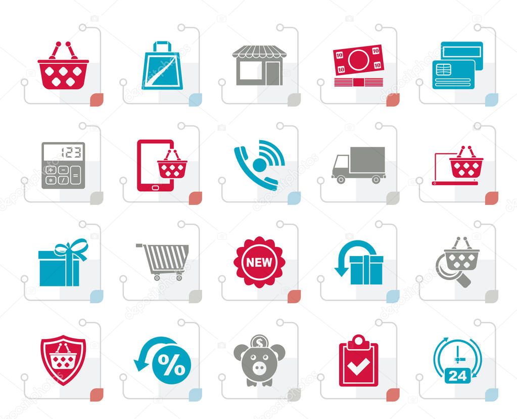 Stylized on line shop and E-commerce icons - vector icon set