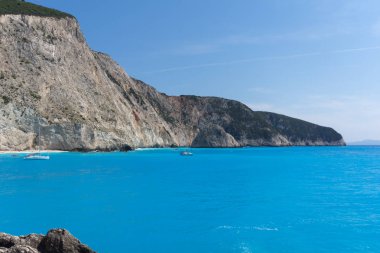 Porto Katsiki Beach, Lefkada, Ionian Islands, Yunanistan mavi suların deniz manzarası inanılmaz