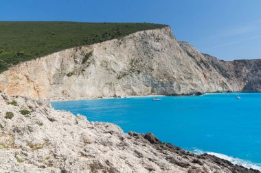 Porto Katsiki Beach, Lefkada, Ionian Islands, Yunanistan mavi suların deniz manzarası inanılmaz