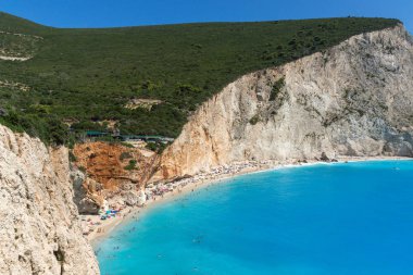Porto Katsiki Beach, Lefkada, Ionian Islands, Yunanistan mavi suların deniz manzarası inanılmaz