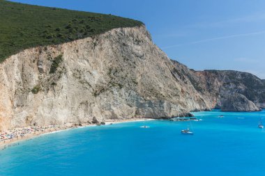 Porto Katsiki Beach, Lefkada, Ionian Islands, Yunanistan mavi suların deniz manzarası inanılmaz