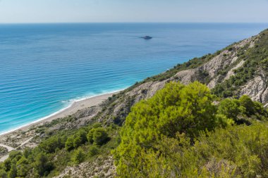 Deniz manzarası, mavi sularına Gialos Beach, Lefkada, Ionian Islands, Yunanistan