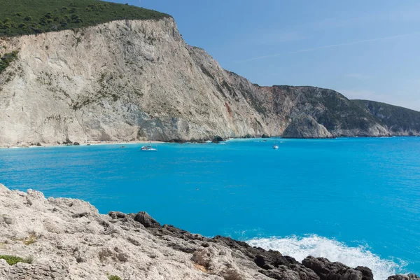 Erstaunliche Meerlandschaft Mit Blauem Wasser Von Porto Katsiki Strand Lefkada — Stockfoto