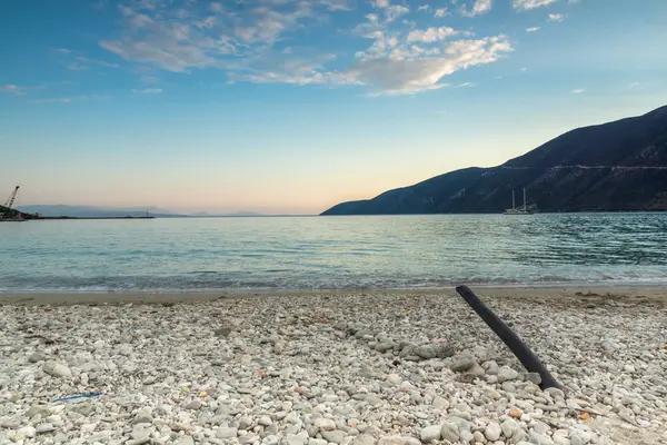 Geweldige Zonsondergang Het Strand Van Het Dorp Vasiliki Lefkada Ionische — Stockfoto