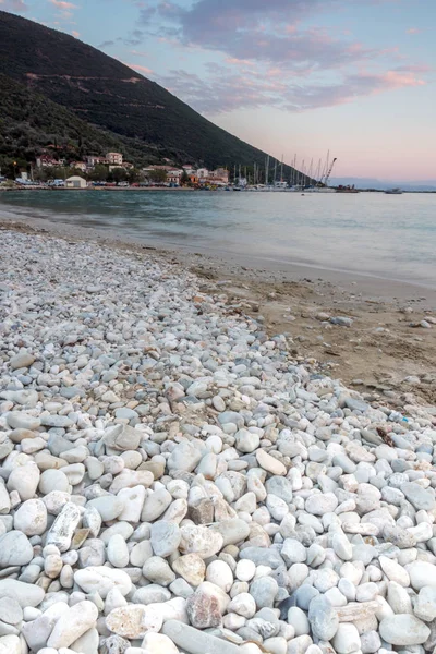 Geweldige Zonsondergang Het Strand Van Het Dorp Vasiliki Lefkada Ionische — Stockfoto