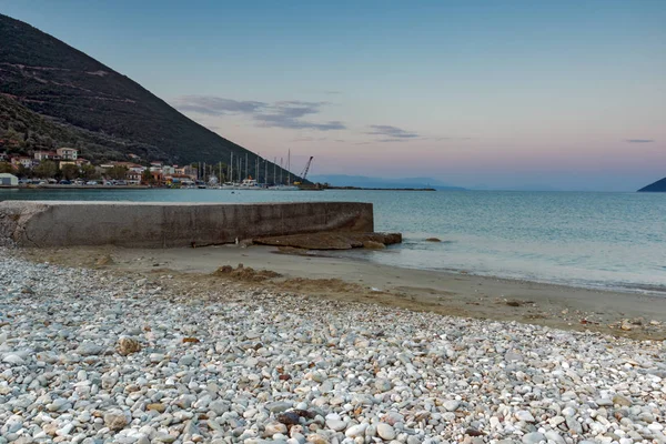 Pôr Sol Incrível Praia Aldeia Vasiliki Lefkada Ilhas Jônicas Grécia — Fotografia de Stock