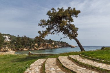 İnanılmaz arkeolojik Aliki, Thassos Adası, Doğu Makedonya ve Trakya, Yunanistan harabelerde görünümünü