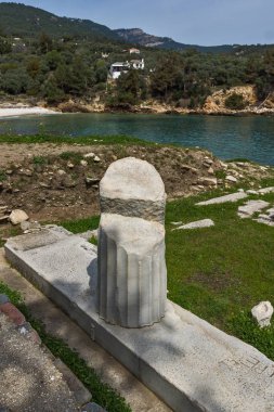 İnanılmaz arkeolojik Aliki, Thassos Adası, Doğu Makedonya ve Trakya, Yunanistan harabelerde görünümünü