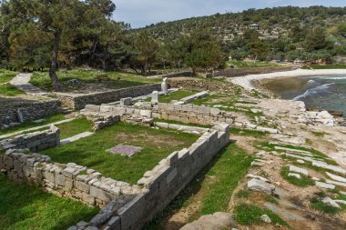 İnanılmaz arkeolojik Aliki, Thassos Adası, Doğu Makedonya ve Trakya, Yunanistan harabelerde görünümünü
