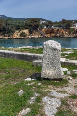 İnanılmaz arkeolojik Aliki, Thassos Adası, Doğu Makedonya ve Trakya, Yunanistan harabelerde görünümünü