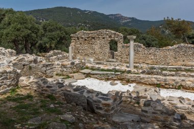 Aliki, Thassos Adası, Doğu Makedonya ve Trakya, Yunanistan sit alanı içinde antik kilise kalıntıları sütunlarda