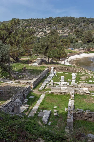 Increíble Vista Las Ruinas Sitio Arqueológico Aliki Isla Tasos Macedonia — Foto de Stock