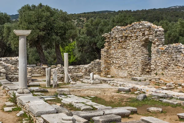 Kolommen Ruïnes Van Oude Kerk Archeologische Site Van Aliki Thassos — Stockfoto