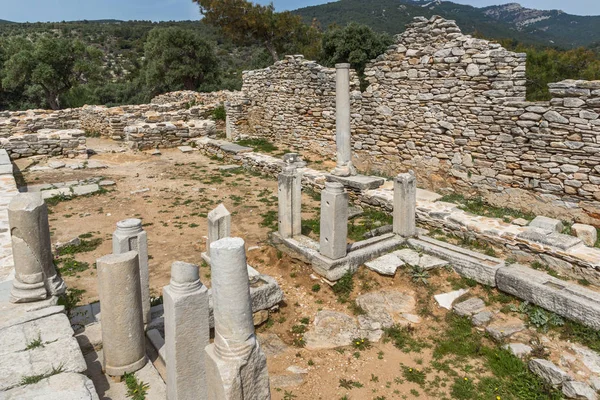Kolommen Ruïnes Van Oude Kerk Archeologische Site Van Aliki Thassos — Stockfoto