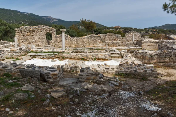 Columnas Ruinas Iglesia Antigua Sitio Arqueológico Aliki Isla Thassos Macedonia — Foto de Stock