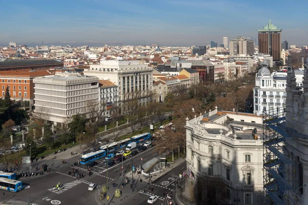 Madrid Hiszpania Stycznia 2018 Panoramę Madrytu Cybele Palace Palacio Cibeles — Zdjęcie stockowe