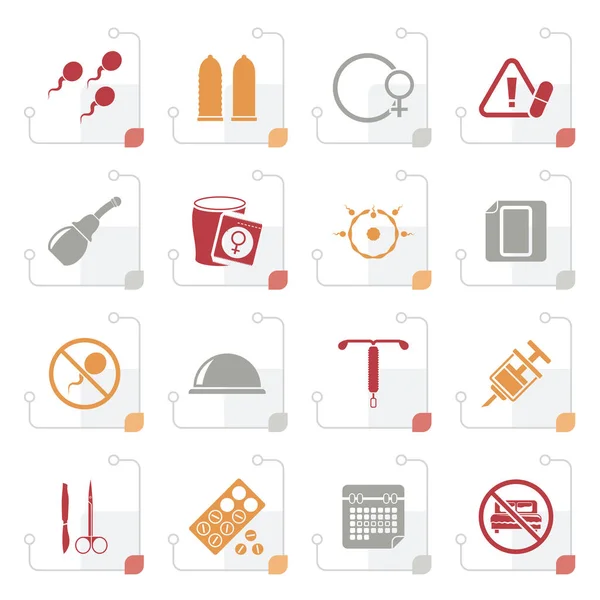 Iconos Estilizados Embarazo Anticoncepción Conjunto Iconos Vectoriales — Vector de stock