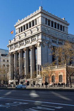 Madrid, İspanya - 21 Ocak 2018: Cervantes Enstitüsü Alcala cadde şehir Madrid, İspanya'nın bina