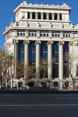 Madrid, İspanya - 21 Ocak 2018: Cervantes Enstitüsü Alcala cadde şehir Madrid, İspanya'nın bina