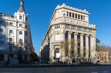 Madrid, İspanya - 21 Ocak 2018: Cervantes Enstitüsü Alcala cadde şehir Madrid, İspanya'nın bina