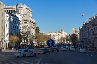 Madrid, İspanya - 21 Ocak 2018: Cervantes Enstitüsü Alcala cadde şehir Madrid, İspanya'nın bina