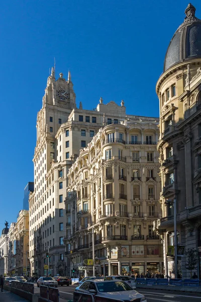 Madrid Espanha Janeiro 2018 Edifício Telefonica Edificio Telefonica Rua Gran — Fotografia de Stock