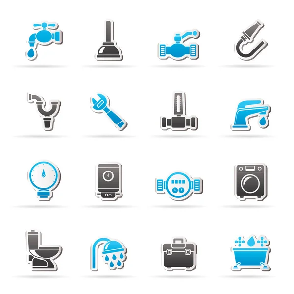 Objetos Plomería Iconos Herramientas Conjunto Iconos Vectores — Vector de stock