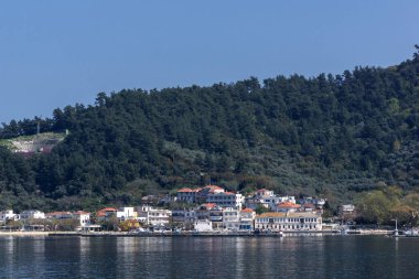 Panoramik Thassos şehrin doğu Makedonya ve Trakya, Yunanistan 