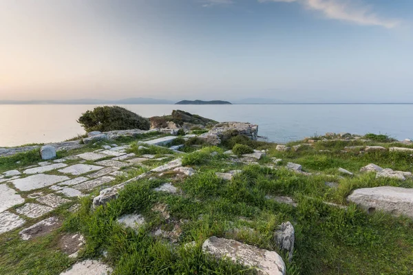 Ηλιοβασίλεμα Στην Ακτή Κοντά Θάσος Ανατολικής Μακεδονίας Και Θράκης Ελλάδα — Φωτογραφία Αρχείου